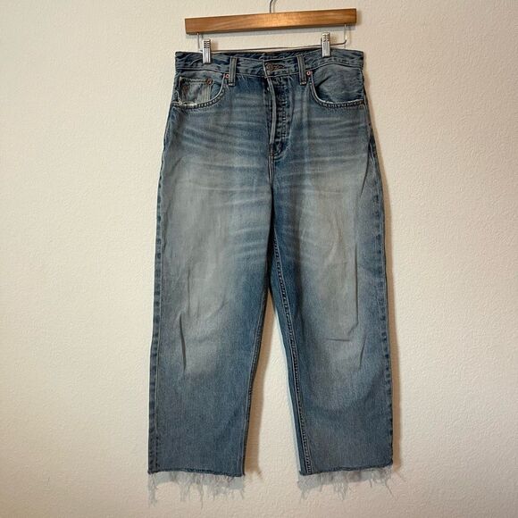 Etica Blue Denim Tyler Mid-Rise Vintage Straight Cut-Off Jeans Women's Size 28 - Picture 1 of 7